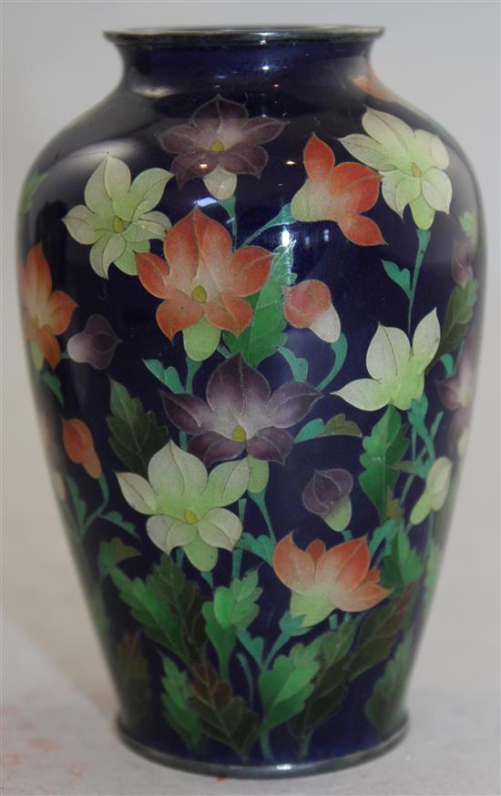 A Japanese plique a jour enamel vase, c.1910-20, height 9.5cm, hairline cracks